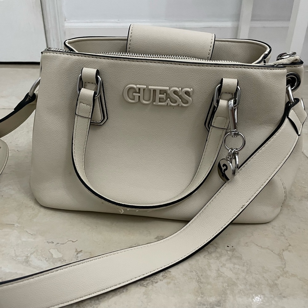 GUESS leather handbag, beige in color